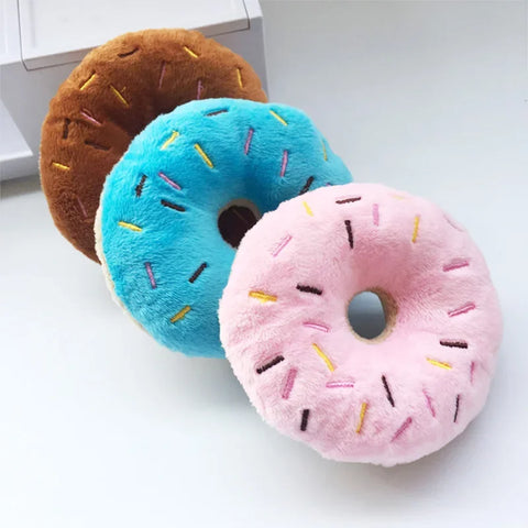 Donut Plush Dog Toy with Squeaker - Soft Chew Toy