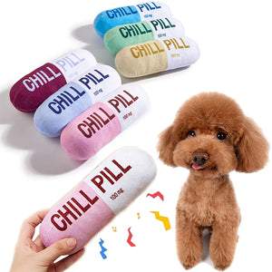 Pill-Shaped Plush Dog Toy with Squeaker - Durable Chew Toy