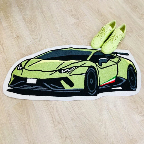 Green Lamborghini Aventador Carpet – Non-Slip Absorbent Decorative Floor Mat