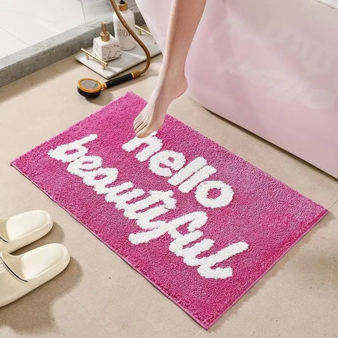 "Hello Beautiful" Bathroom Mat – Water-Absorbent Non-Slip Rug