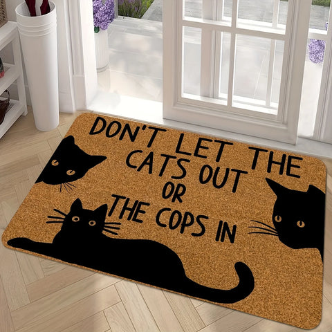 Cartoon Black Cat "Don't Let The Cats Out" - Non Slip Rug