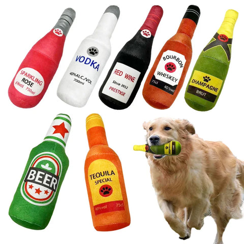 Alcohol Bottle Dog Toy - Squeaky Plush Chew Toy