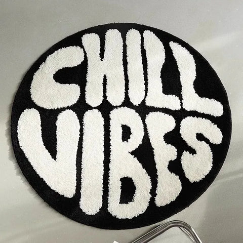 Black White Round "Chill Vibes" Carpet – Thickened Plush Floor Mat