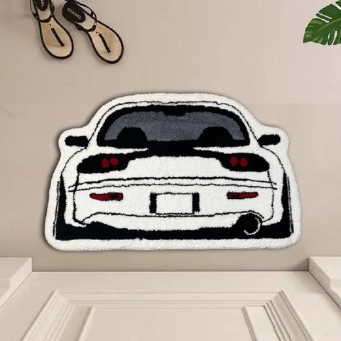White Sports Car Rear View Carpet – Non-Slip Decorative Sports Car Rug